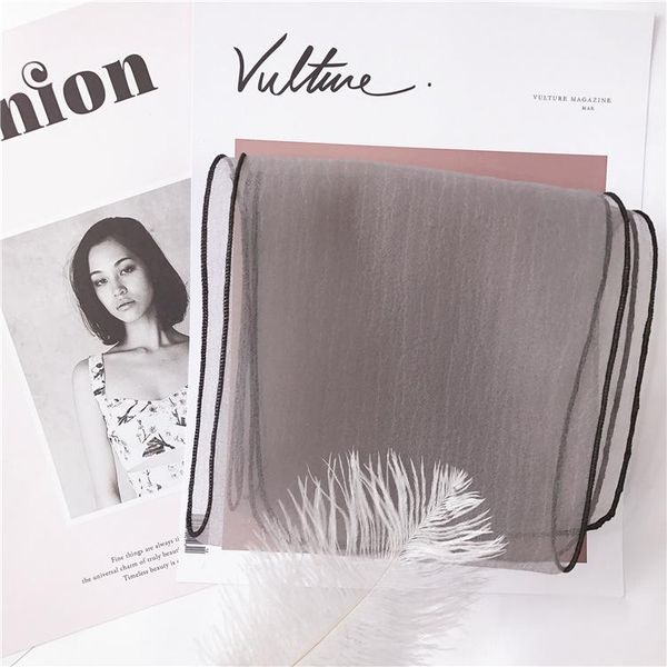 

полупрозрачный светлый шарф женский весенний новый шифон сплошной цвет маленький шарф черный покрытый маленький длинный шарф ленты волос wmt, Blue;gray