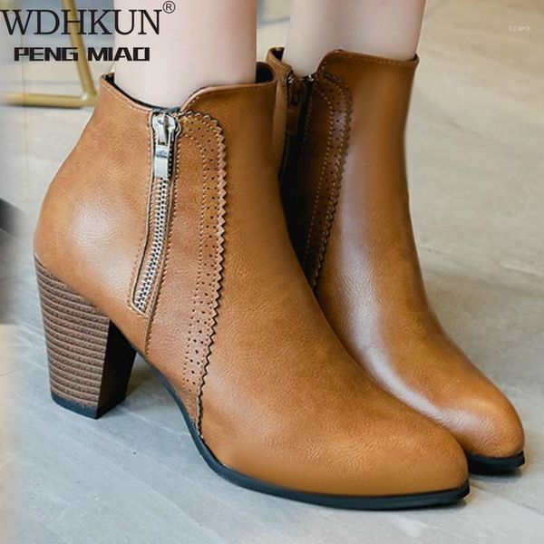 

boots women ankle fashion pu leather high heel 8cm ladies shoes side zipper short for drop ship 431, Black