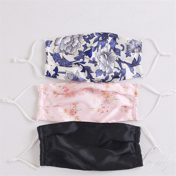 

floral print fashion dustproof sun-resistant silk masks women summer thin mouth muffle soft washable breathable face mask