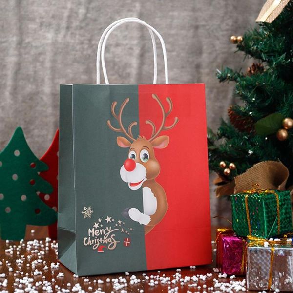 

christmas decorations 10pcs gift bag kraft paper packing elk santa claus 2021