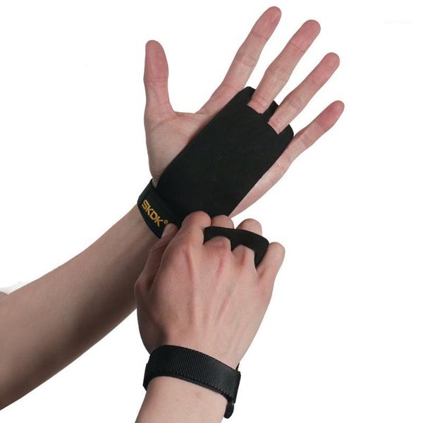 

wrist support 1 pair hand grip synthetic leather crossfit gymnastics guard palm protectors glove pull up bar weight lifting gym gloves1, Black;red