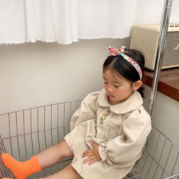 

2021 spring korean corduroy embroidered drs mqd girls bubble sve princs skirt, Red;yellow