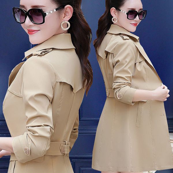 

spring new autumn ladies female coat mid-length woman jacket plus size outerwear r897 imwc, Tan;black