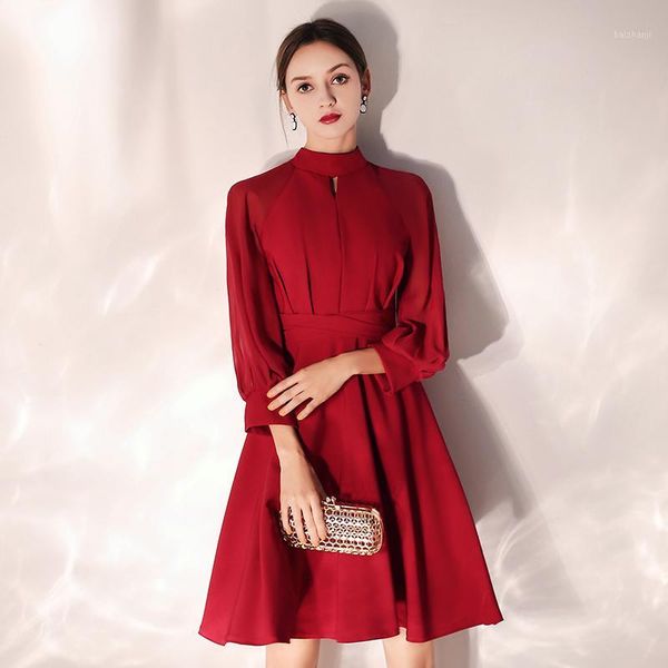

halter long sleeves zipper back above knee mini wine red cocktail dress custom short party dress lf3871, White;black