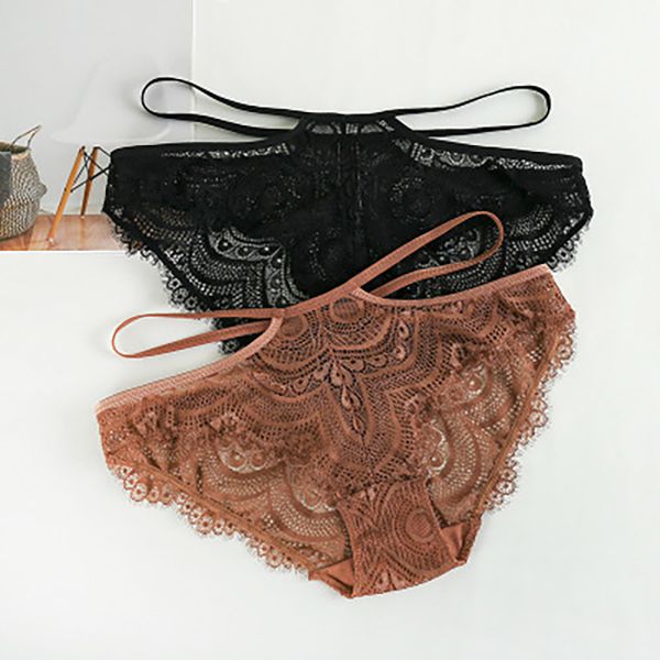 

breathable lace underwear large cotton crotch women's panties thin and charming girl's lingerie, Black;pink