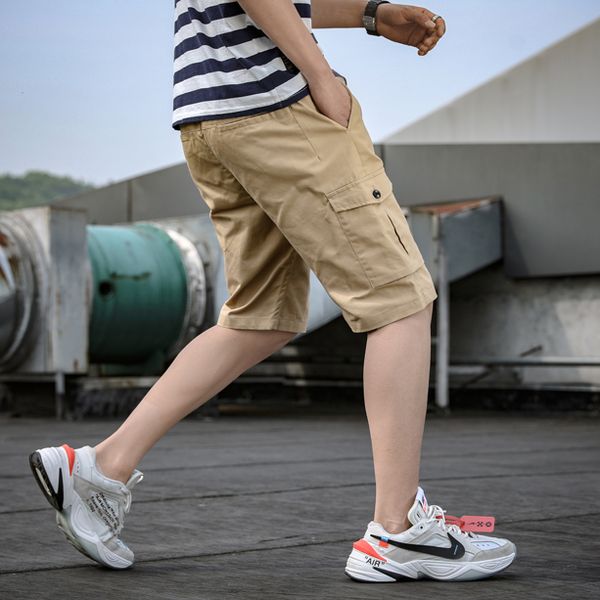 

2021 new in load summer men's mode of the tactical shorts multi-pocket males wide pants plus size ta0h, White;black