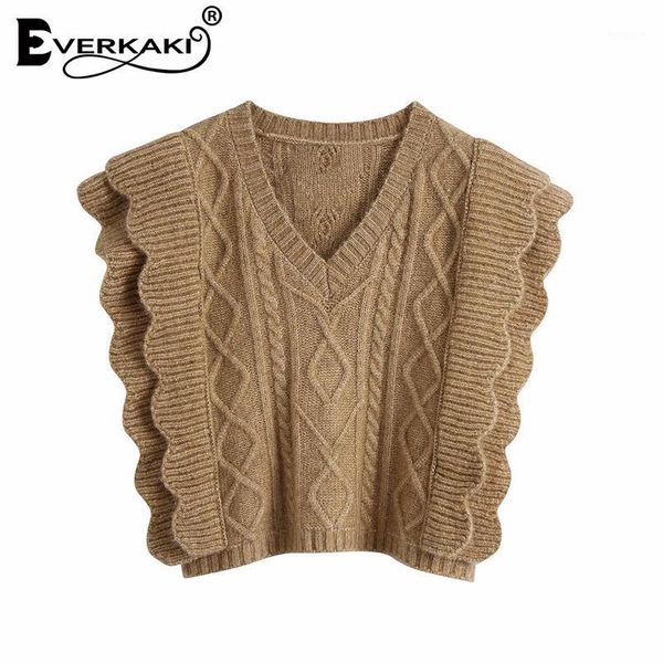 

everkaki knitted short vest sweater women winter soft floral border solid ladies pullovers chic female 2021 spring new fashion1, Black;white