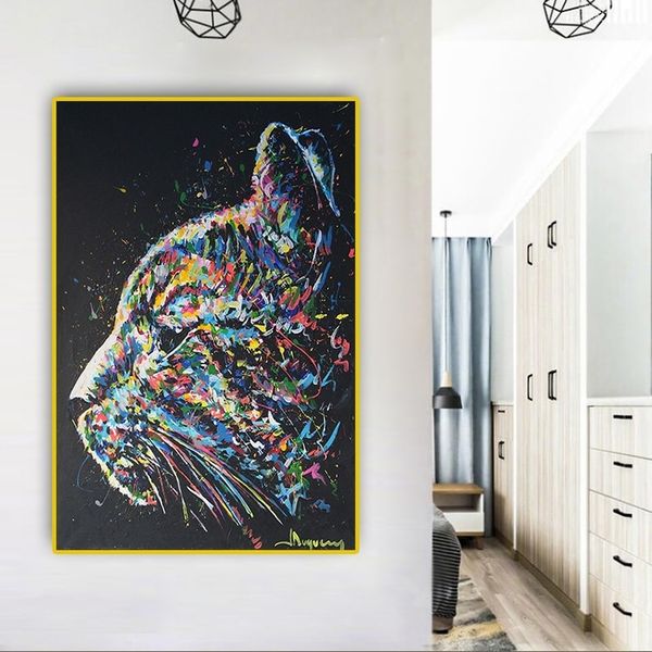 

watercolor cat face abstract oil painting wall art canvas animal poster and prints nordic scandinavian wall picture for home decoration