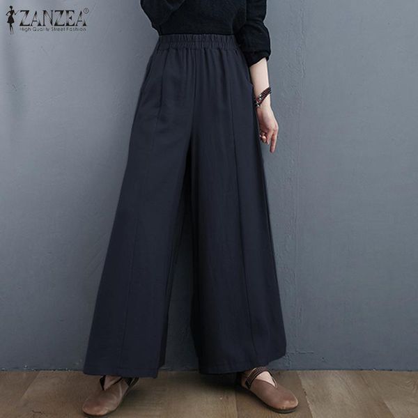 

casual wide leg pants zanzea women autumn trousers elegant female loose harem pants palazzo elastic waist solid long pantalon, Black;white