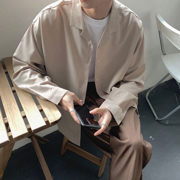 

very fairy shirt, male ruffian, handsome, long sleeve, korean fashion, cool, college style, shirt with ins bottom coat, White;black