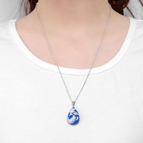 

blue sky white cloud tear drop eagle necklace transparent glass pendant chain necklace chokers for women jewelry gift wmthhi, Silver