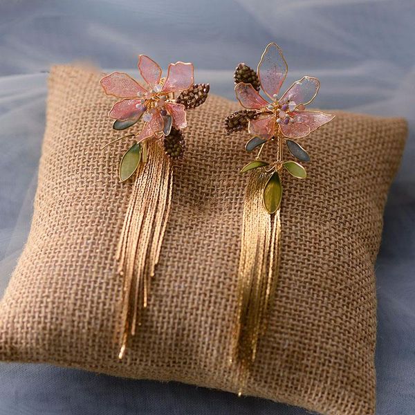 

dangle & chandelier pink flower earrings en tassel wedding earring clip women hair ornaments bridal accessories for girls birthday gifts, Silver