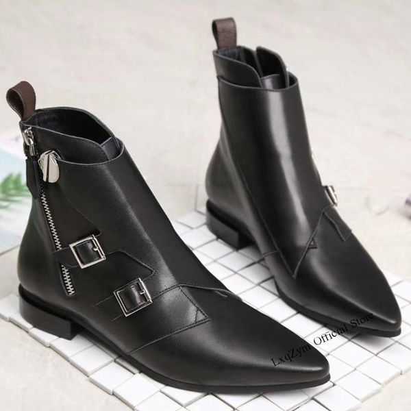 

boots women genuine calfskin leather plus size autumn winter fashion brand ankle shoes handmade pointed square heel1, Black