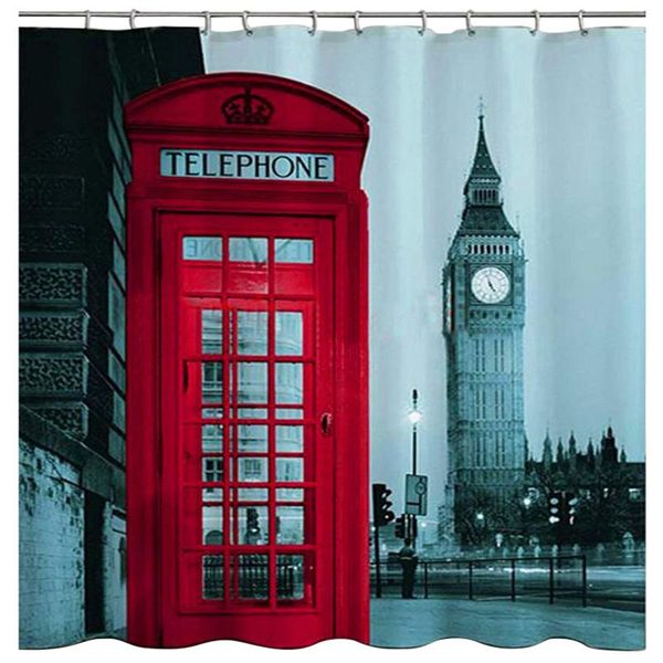 

fabric shower curtain with big ben design