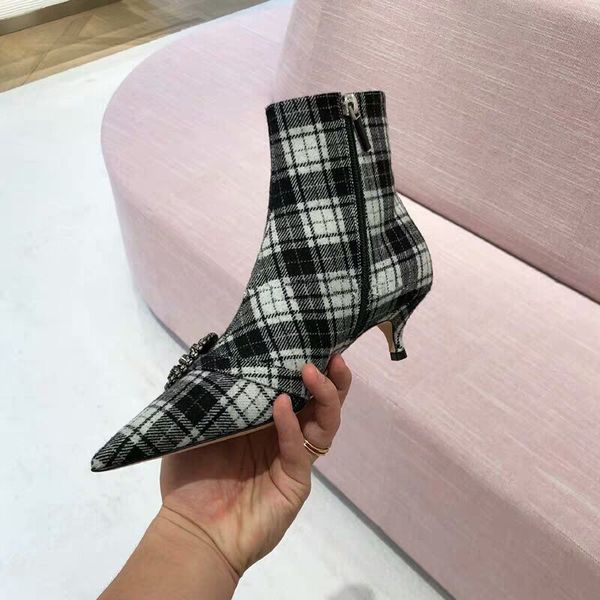 

orignal box] роскошный дизайнер женские лодыжки высокий каблук 8 см осень зима сапоги коровьи кожаные ботинки 35-41 zy1104, Black