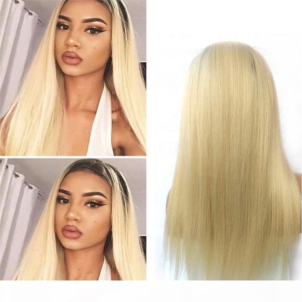 

150% density brazilian ombre lace front human hair wigs for black women 1b 613 straight honey blonde lace front wigs with baby hair, Black;brown