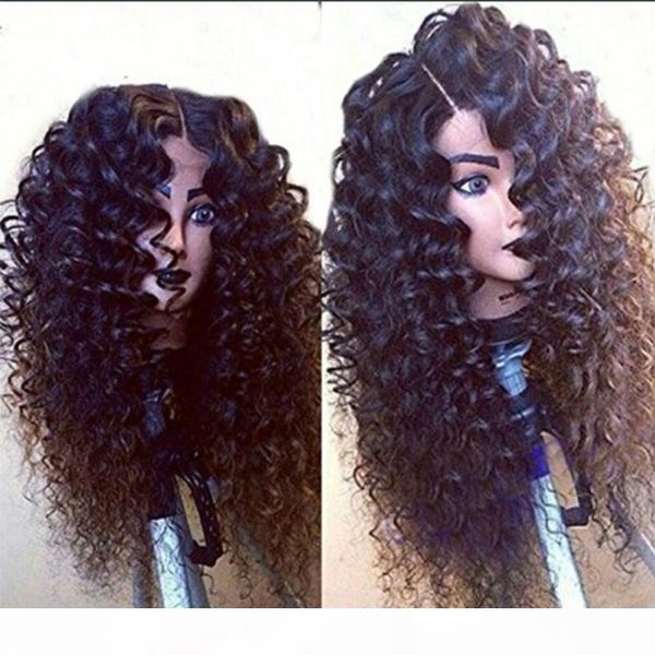 

long black curly wigs heat resistant synthetic ladys' hair wig afro kinky curly africa american synthetic lace front wig for black wome