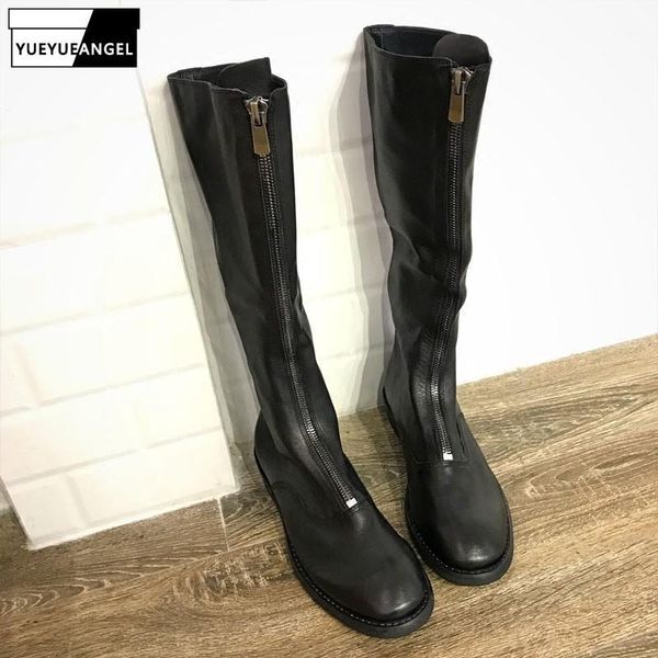 

winter fashion women knee high knight boots zipper genuine leather motorcycle riding boots white bikers leather safety shoes1, Black