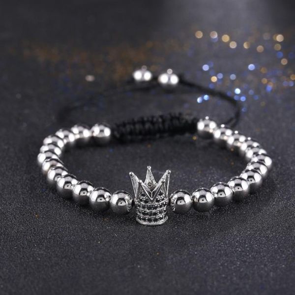 

beaded, strands 2021 micro pave cz beads imperial crown charm bracelet trendy braid macrame bracelets adjust size for women men jewelry, Black