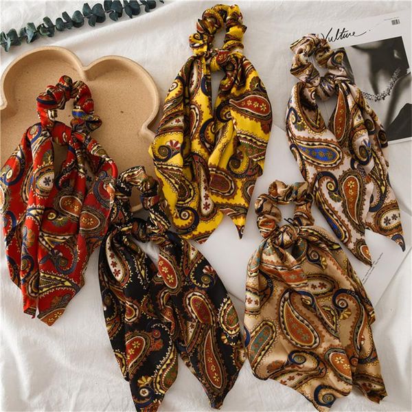 

satin retro style long streamer elastic hair band vintage hair ties female rope scrunchies women headwear accessories