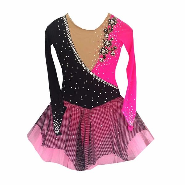 

bhzw figure skating dress women's girl's ice skating dress spandex red, Black;red