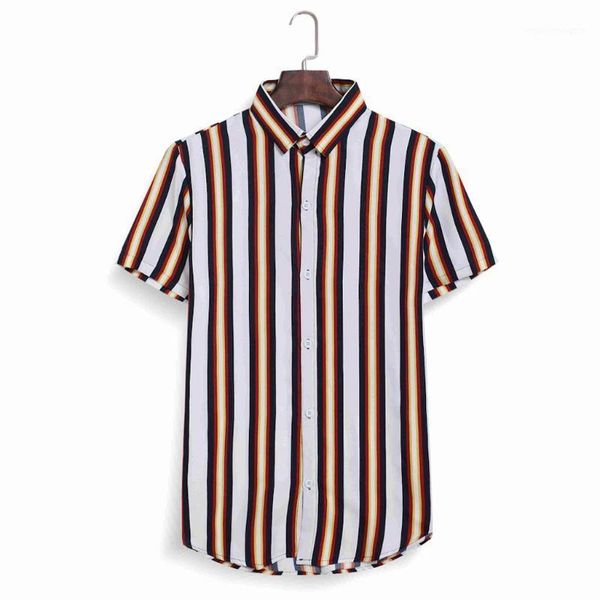 

men's casual shirts mens shirt splicing colorful stripe printed short sleeve loose summer hawaiian beachwear camisa masculina1, White;black
