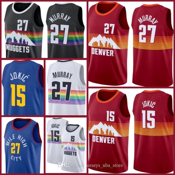 

denver nuggets jersey jokic jamal 27 murray jersey basketball nikola allen 3 iverson dikembe 55 mutombo men, Black;red