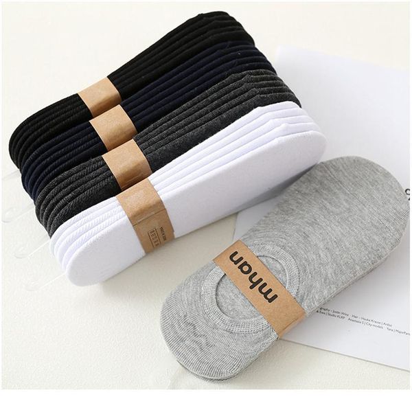 

five pairs of solid color invisible socks men's spring and summer sile antiskid comfortable cotton boat socks waist bbyuoh, Black