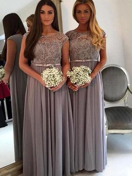 

a line chiffon bridesmaid dresses cap sleeve sheer jewel neck appliqued gray long bridesmaids maid of honor gowns plus size custom made bc47, White;pink