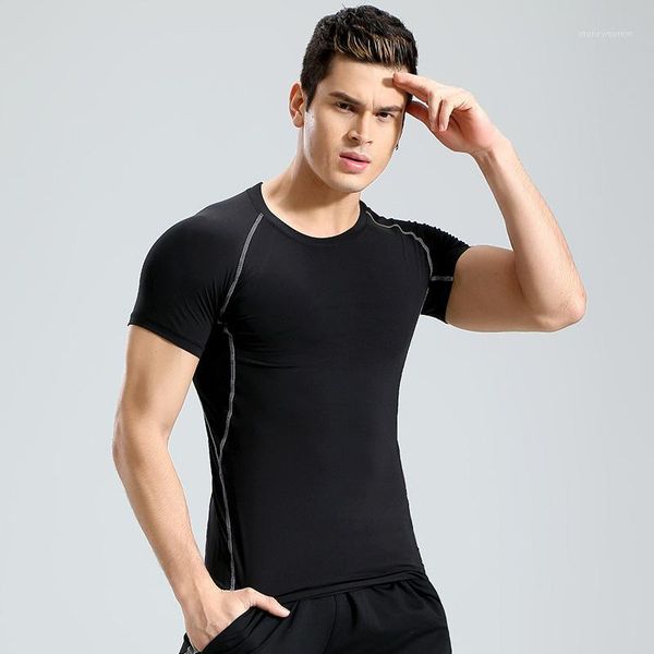 

summer gym men t-shirt classic casual running quick-drying sweat-absorbent riding training short-sleeved sports fitness tshirt1, White;black