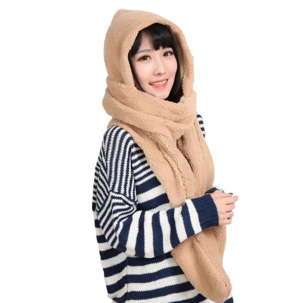 

beanie/skull caps winter warm women hoodie gloves pocket earflap hat long scarf shawl snood wraps plush set fleece, Blue;gray