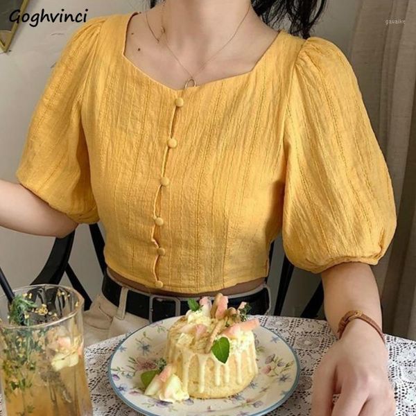 

shirts women puff sleeve square collar solid fashionable elegant chic womens all-match outerwear simple comfortable korean style1, White