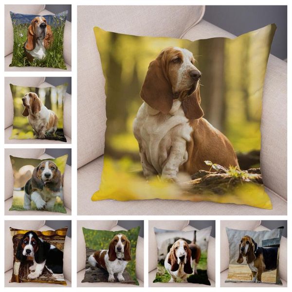 

basset printed cushion cover for sofa home car decor cute pet animal pillowcase super soft short plush pillow case cushion/decorative