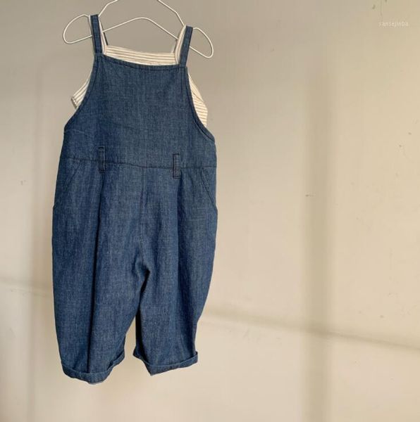 

2020 new girls boys denim overalls summer fashion kids pants 1-6t qh7391, Blue