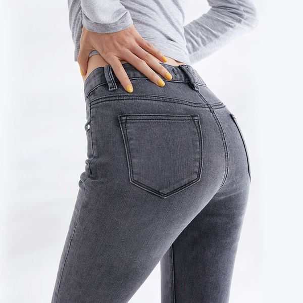 

johnswig's autumn versatile solid mid waist slim skinny jeans, Blue