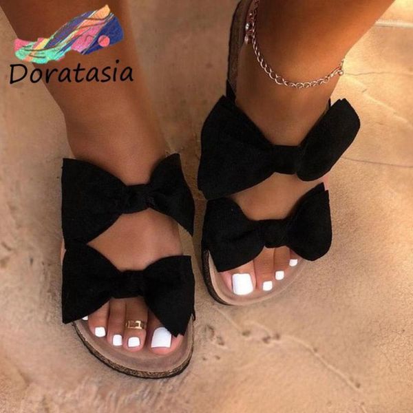 

doratasia comfy low platform shoes 2020 summer low heel casual slippers women elegant ins butterfly-knot slides1, Black