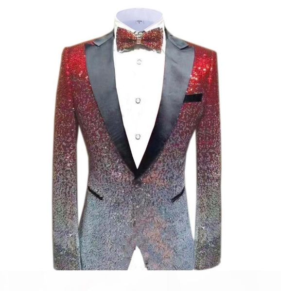 

red silver men's suit fashion green jacket blazer prom party dinner tuxedo performance jacket for stage wedding shiny costume, White;black