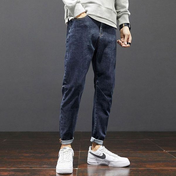 

корейский стиль моды мужские джинсы ретро эластичные рыхлые fit fit denim harem брюки уличные одежды спряженные дизайнерские брюки хип-хоп, Blue
