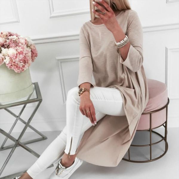 

asymmetrical tunic womens blouse long sleeve irrgular maxi blusas 2020 spring o neck autumn women office shirts gv930, White