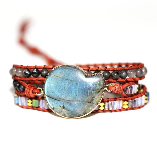 

tennis 2021 arrive natural stones conch shape labradorite 3x boho style bracelet unique handmade ethnic bracelets gift jewelry, Golden;silver