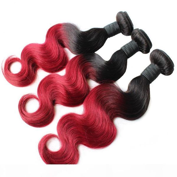 

elibess hair 100g lot brazilian virgin hair body wave ombre weave 3 bundles t 1b red brazilian body wave ombre hair, Black