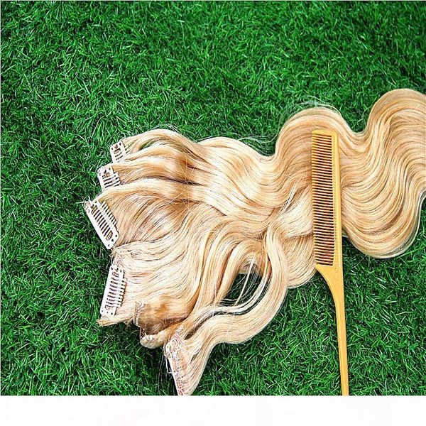 

blonde body wave 8a clip in hair extensions 100% brazilian human remy hair 8 pieces and 100g set, Black