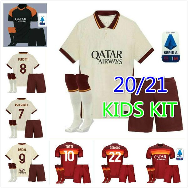 

kids 20 21 as roma jersey maillot de roma soccer shirts dzeko pellegrini zaniolo kluivert 20 21 customized home away third football uniforms, Black