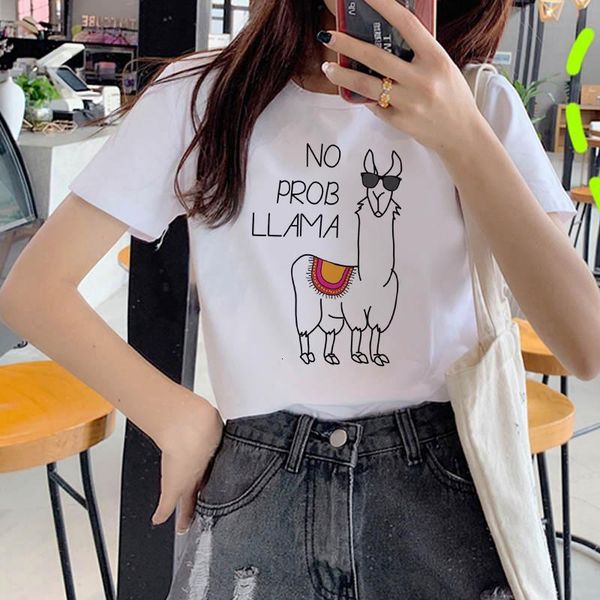 

lovely alpaca women t-shirts fashion cartoon women tee short-sleeved summer ladies t-shirt women t-shirt harajuku t-shi, White