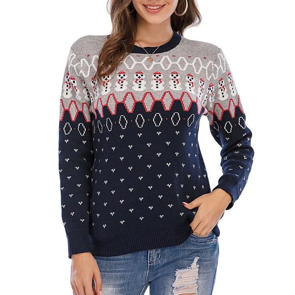 

women's sweaters womens christmas snowman print women long sleeve loose casual knited pullover sweater jumper femme, White;black