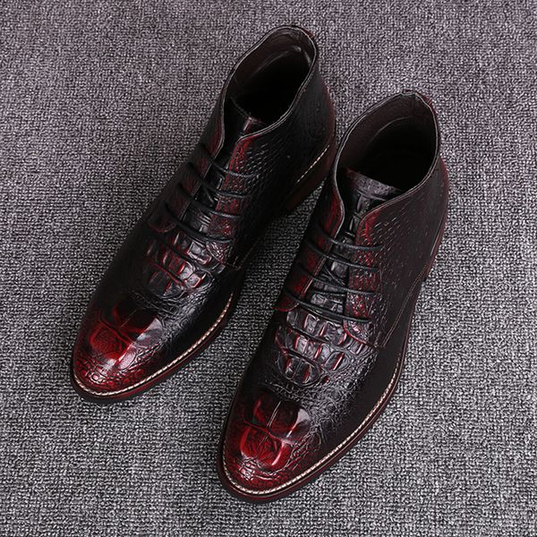 

design of british men dressed as casual wedding party standard crocodile leather boots high ankle heels boot hp3w, Black