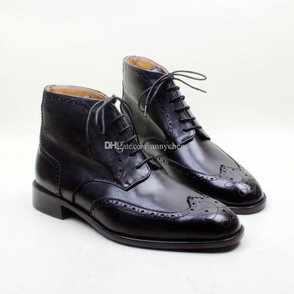 

men's boots custom handmade shoes genuine calf leather round toe lace-up hand-painted breathable color black fashion boots hd-b032