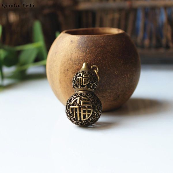 

pure brass hollow gourd handmade fu key chain pendants car lucky safety necklace hanging charms couple gifts men keyring key, Silver