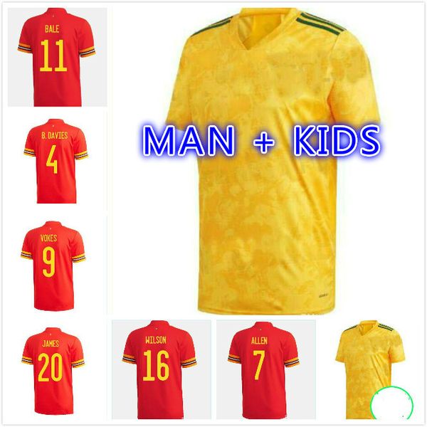 

2020 wales soccer jersey 20 21 bale allen james ben davies wilson camisetas national team home red man+kids football shirt, Black;yellow