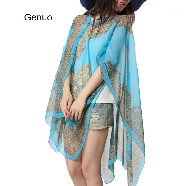 

woman long sleeve thin 10-color fabala plus size blouses shawl scarf cover ups flower loose chiffon sun protection shawl1, White;black